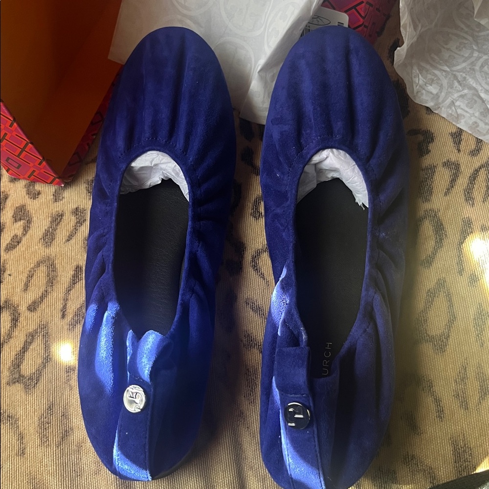 Tory Burch dark indigo Eddie ballet suede